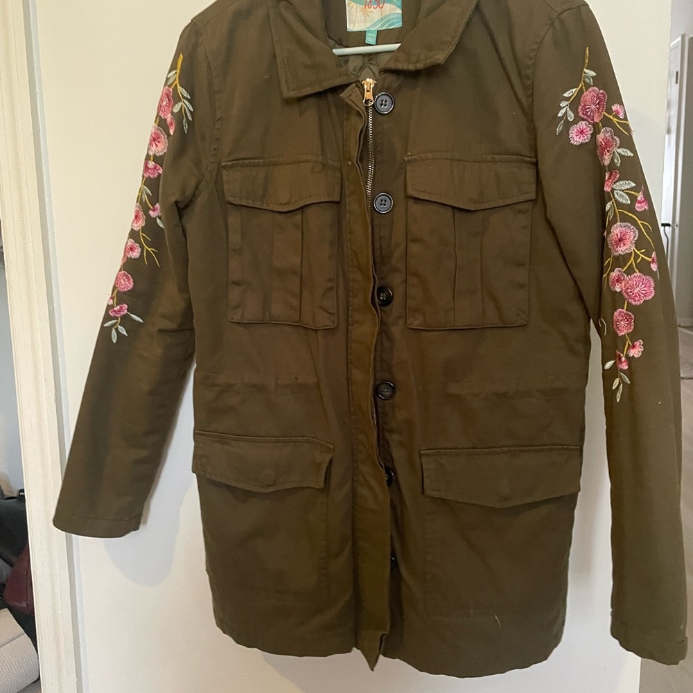 Olive Green Embroidered Women's Jacket